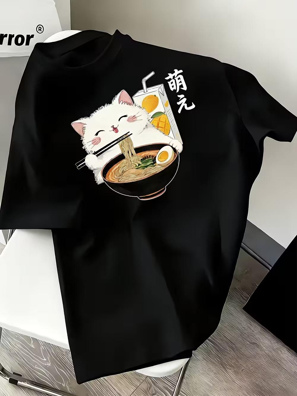Casual Fashion T-Shirt for Men Featuring Japanese Cats And Lamian Noodles Print S
Casual Fashion T-Shirt for Men Featuring Japanese Cats And Lamian Noodles Print S