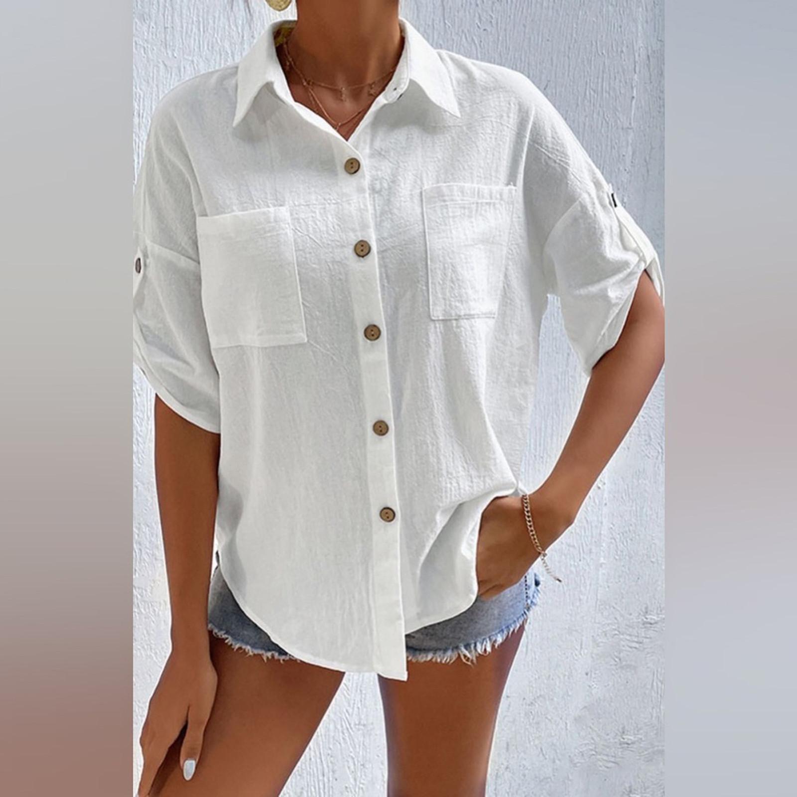 Женская модная хлопковая льняная однотонная модная блузка с карманами и пуговицами, топ XL
Женская модная хлопковая льняная однотонная модная блузка с карманами и пуговицами, топ XL