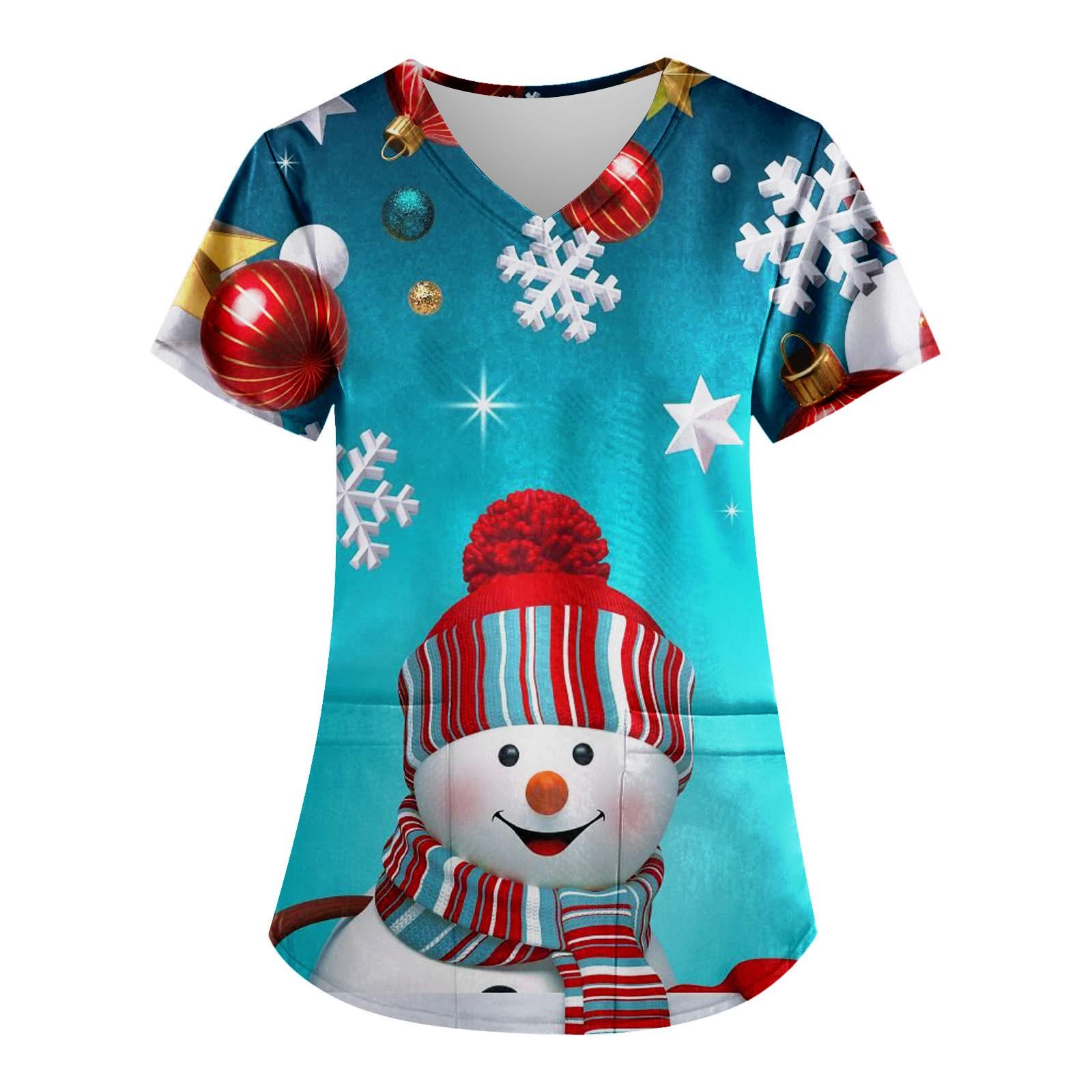 Women s Christmas Printed Work Clothes V-neck Double Layer Pockets Basic Short Sleeve Top Pullover XXXL ціан
Women s Christmas Printed Work Clothes V-neck Double Layer Pockets Basic Short Sleeve Top Pullover XXXL ціан