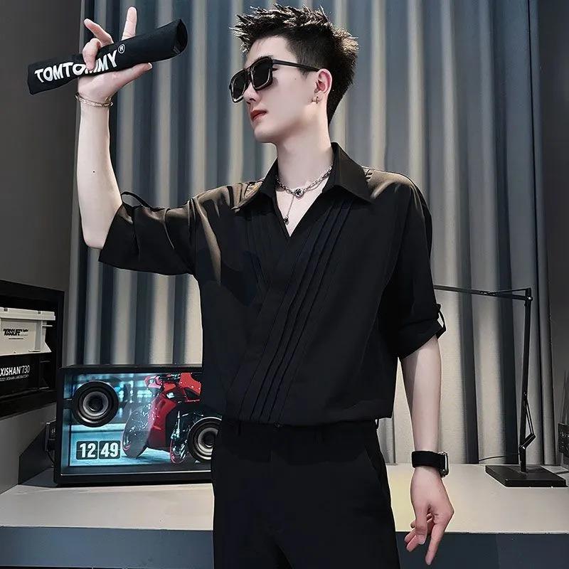 Men s White Pleated Front Short Sleeve Shirt Casual V-Neck Roll-Up Cuff Blouse S чёрный
Men s White Pleated Front Short Sleeve Shirt Casual V-Neck Roll-Up Cuff Blouse S чёрный