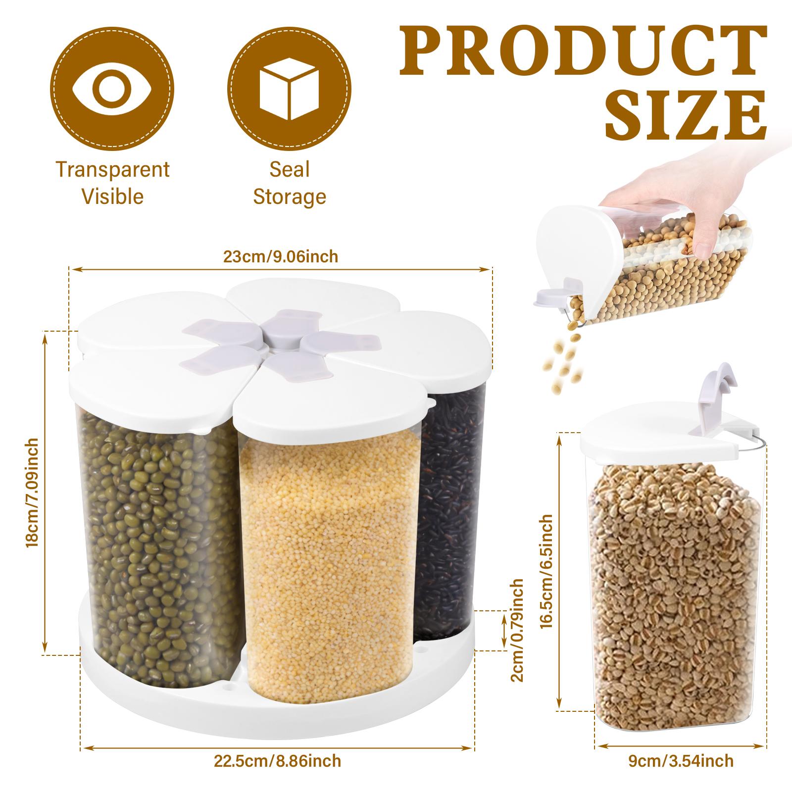 5 Grid Rice Dispenser Plastic Food Storage Container Set with 360° Rotating Tray Grain Dispenser Countertop Kitchen Organizer
5 Grid Rice Dispenser Plastic Food Storage Container Set with 360° Rotating Tray Grain Dispenser Countertop Kitchen Organizer