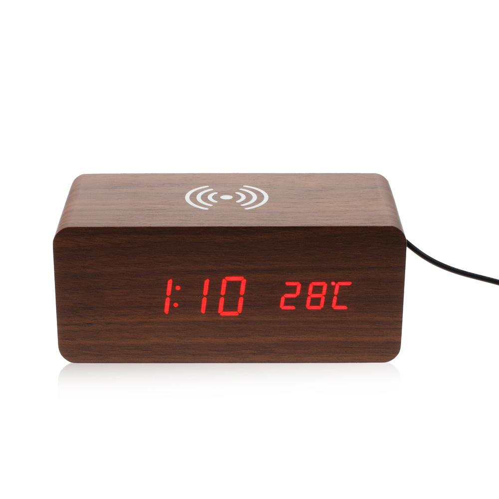 Wooden Alarm Clock with Qi Wireless Charger Sound Control LED Digital Clock Temperature Display Dark Brown
Wooden Alarm Clock with Qi Wireless Charger Sound Control LED Digital Clock Temperature Display Dark Brown
