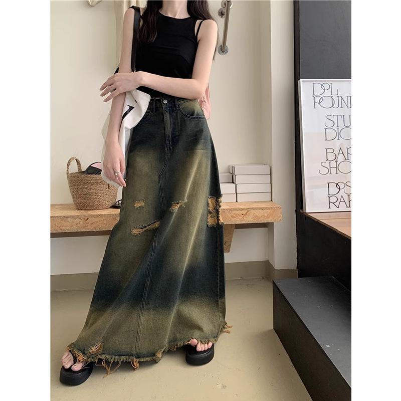 Plus Size Retro Frayed Ripped Denim Midi Skirt, High Waist Slimming A-Line for Women - Spring & Autumn 3XL
Plus Size Retro Frayed Ripped Denim Midi Skirt, High Waist Slimming A-Line for Women - Spring & Autumn 3XL