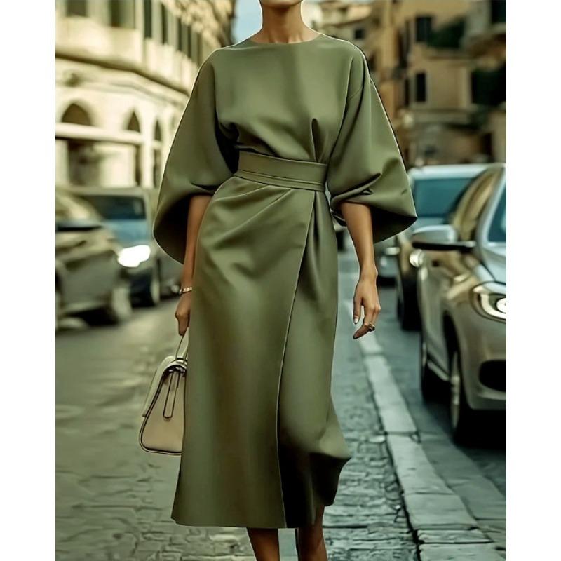 women s Belted Batwing Sleeve Midi Dress Elegant Solid Color Round Neck Wrap Long Dress 3XL армія зелений колір
women s Belted Batwing Sleeve Midi Dress Elegant Solid Color Round Neck Wrap Long Dress 3XL армія зелений колір