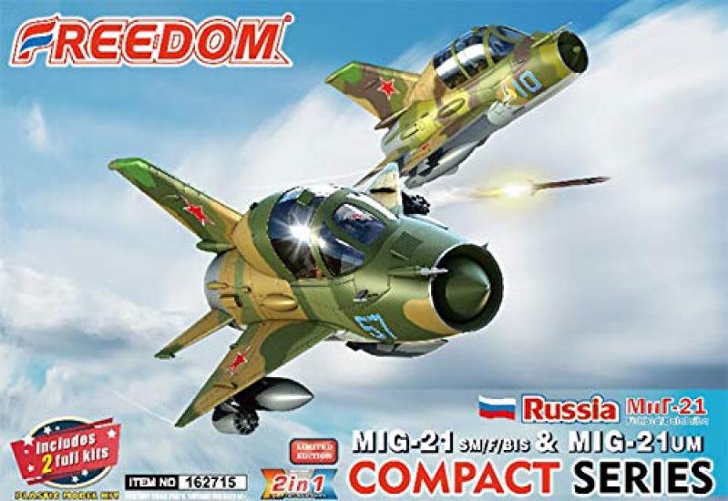 Freedom Model Kit Compact Series Russian Air Force 2 Kits Plastic Model FRE162715 MiG-21SM/F/BIS & MiG-21UM
Freedom Model Kit Compact Series Russian Air Force 2 Kits Plastic Model FRE162715 MiG-21SM/F/BIS & MiG-21UM