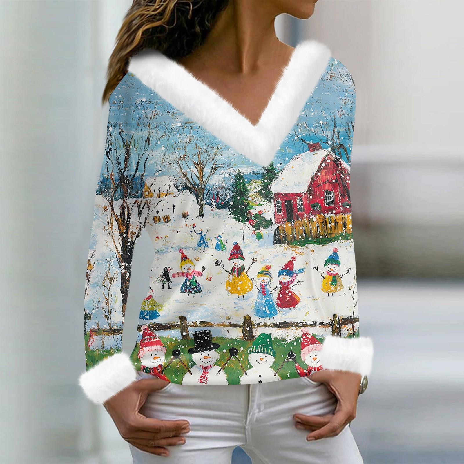 Женская футболка с рождественским принтом, длинный рукав, флисовый воротник, V-образный вырез, футболка M
Женская футболка с рождественским принтом, длинный рукав, флисовый воротник, V-образный вырез, футболка M