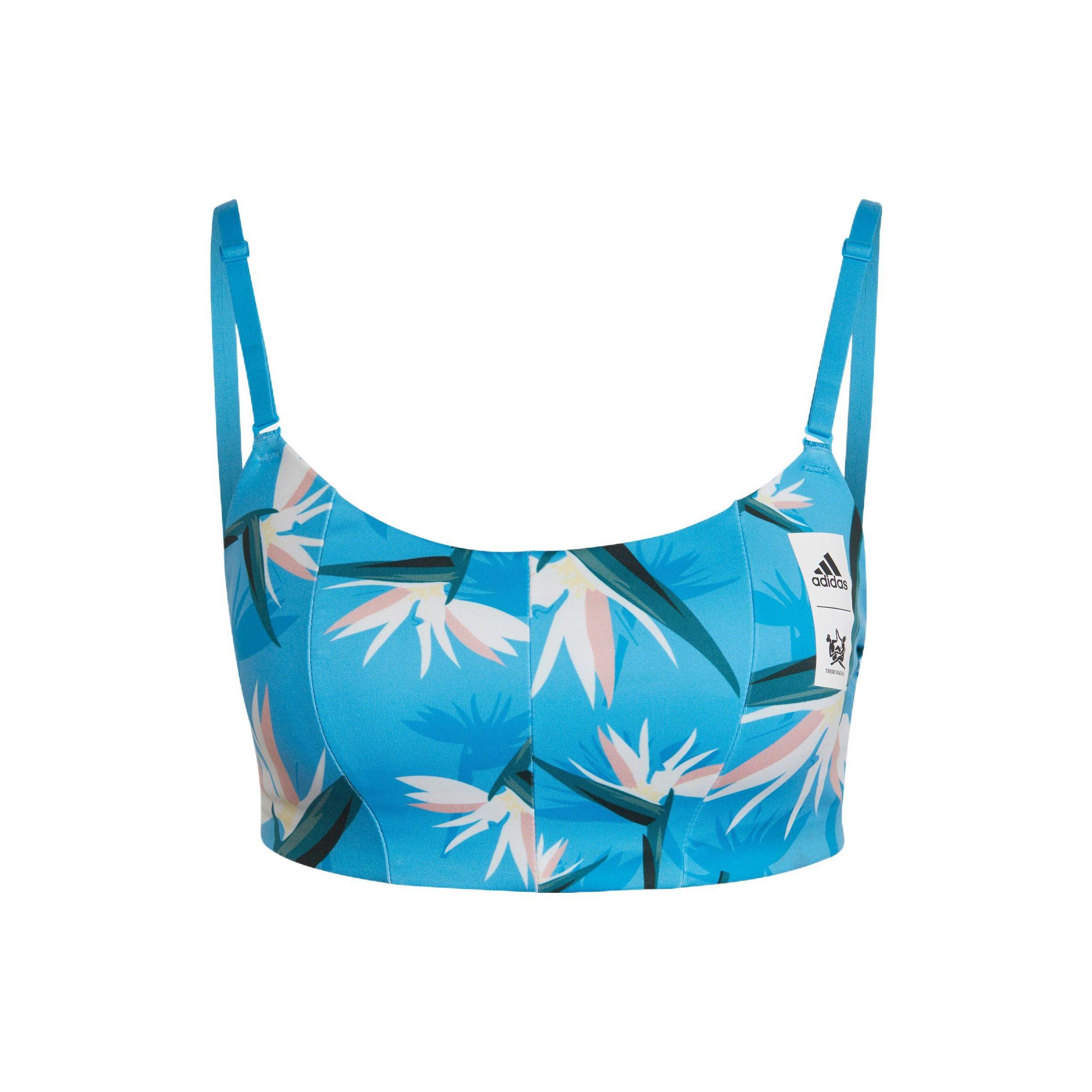 Adidas Пэчворк Растительный узор Полная печать Логотип бренда Регулируемый ремешок Спортивный бюстгальтер Женское нижнее белье Синий HM9257 XS