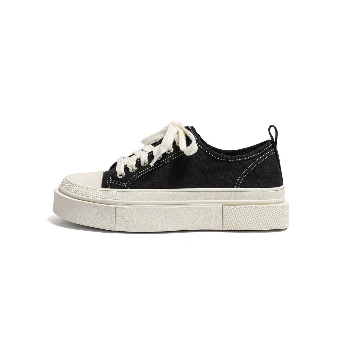 Зеленые парусиновые туфли нишевая платформа туфли-печенье женская повседневная обувь 2025 новые универсальные в стиле колледжа белые туфли 35 чёрный