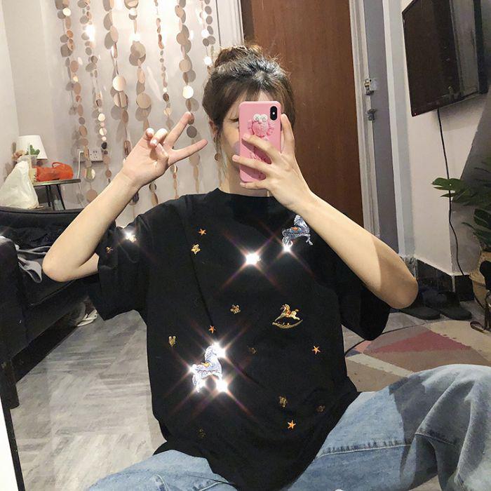 2025 Лето Корейский стиль Женская Свободная Футболка из Чистого Хлопка с Вышивкой и Блестками с Коротким Рукавом Студенческий Топ XL (57.5-65 kg)
2025 Лето Корейский стиль Женская Свободная Футболка из Чистого Хлопка с Вышивкой и Блестками с Коротким Рукавом Студенческий Топ XL (57.5-65 kg)