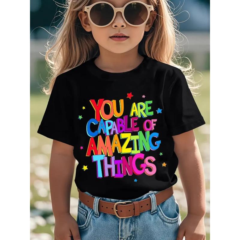 European sizes Summer Fashion Girls Short-Sleeve T-Shirt YOU ARE CAPABLE OF AMAZING THINGS Letter Print Casual Versatile Top 98cm чёрный
European sizes Summer Fashion Girls Short-Sleeve T-Shirt YOU ARE CAPABLE OF AMAZING THINGS Letter Print Casual Versatile Top 98cm чёрный