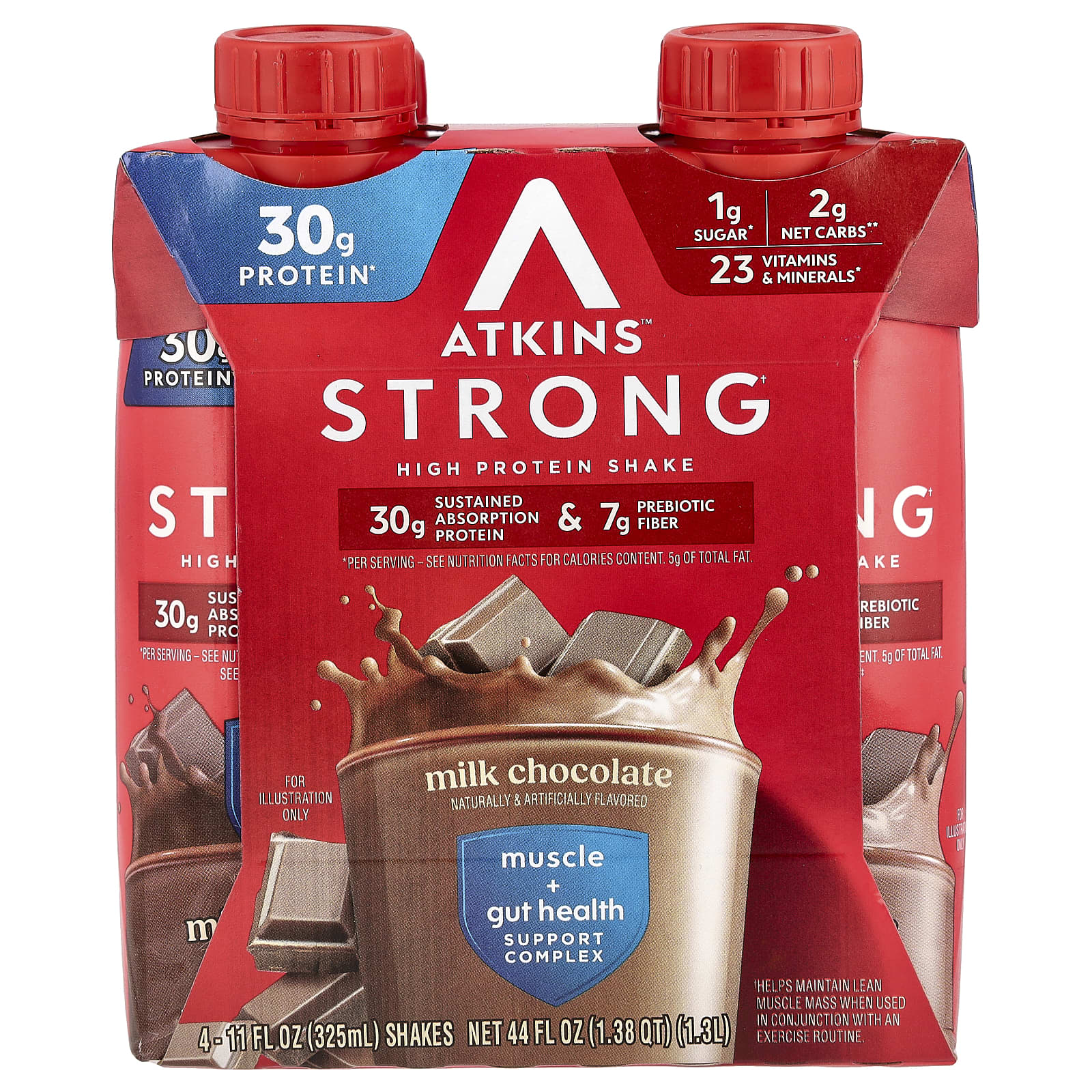 Atkins, Strong, High Protein Shake, Milk Chocolate, 4 Shakes, 11 fl oz (325 ml) Each
Atkins, Strong, High Protein Shake, Milk Chocolate, 4 Shakes, 11 fl oz (325 ml) Each