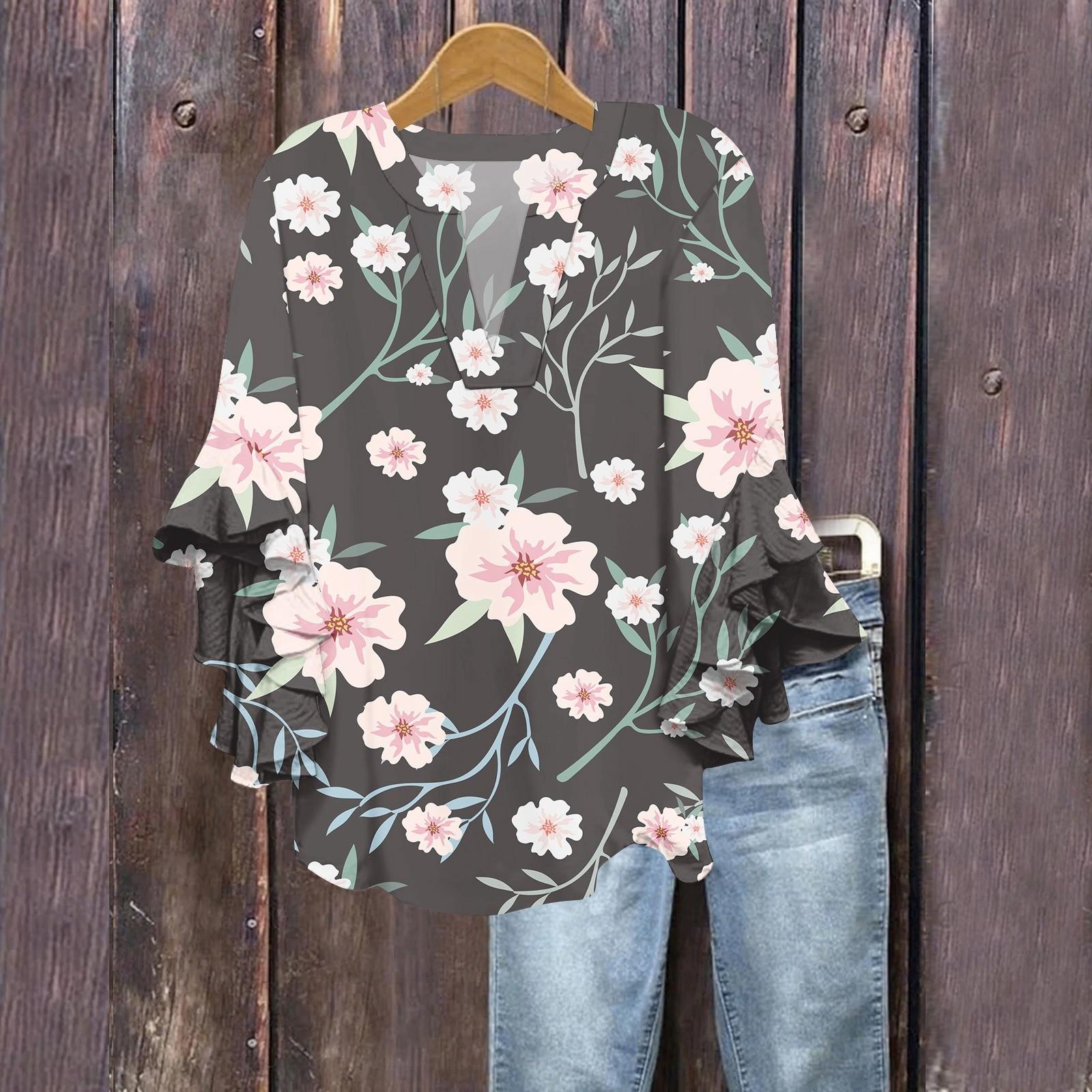 Літні топи для жінок Милі блузки з V-подібним вирізом та рукавом 3/4 Топ з квітковим принтом Повсякденні сорочки XXL білий
Літні топи для жінок Милі блузки з V-подібним вирізом та рукавом 3/4 Топ з квітковим принтом Повсякденні сорочки XXL білий