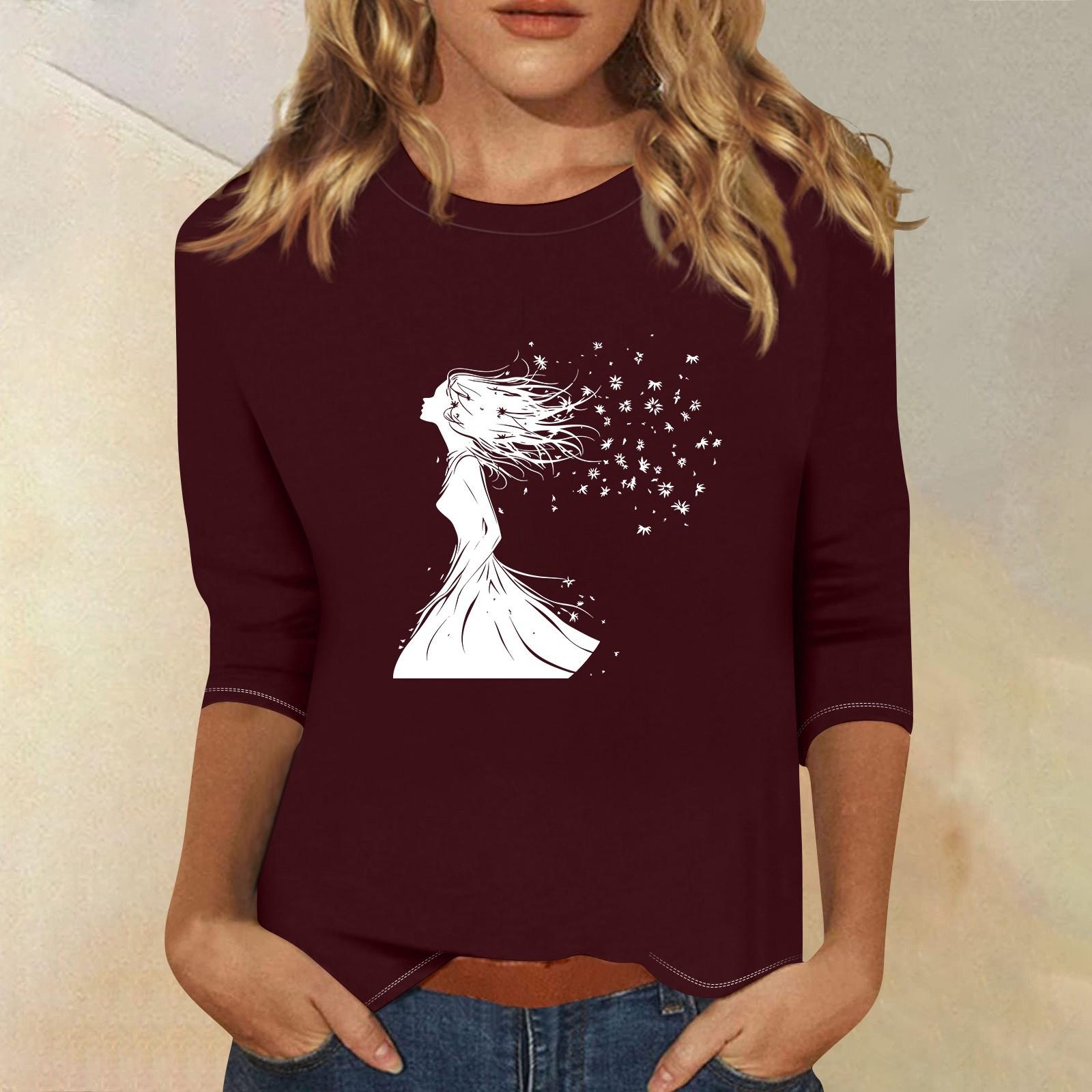 3/4 рукава топы для женщин футболка повседневные принты топы футболка круглый вырез пуловер блузка S винный
3/4 рукава топы для женщин футболка повседневные принты топы футболка круглый вырез пуловер блузка S винный