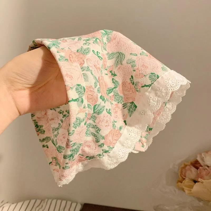 WTEMPO Кружевной ободок с цветочным принтом в деревенском стиле, женский треугольный шарф, летний головной убор для волос, универсальный для выхода на улицу 1PC светло-розовый
