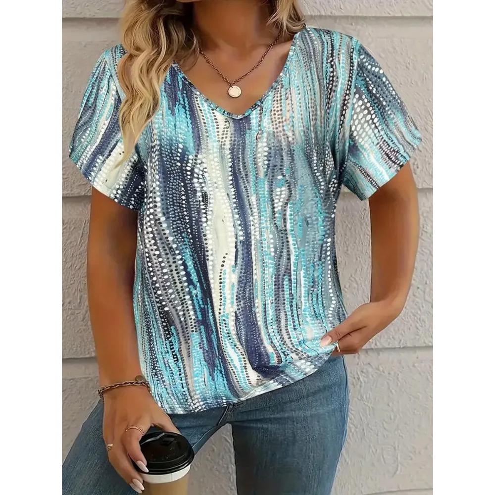 T-shirt Women s Summer Leisure Elegant V-neck Short Sleeve Art Stripe Pattern Top Loose Casual Wear Ladies T-shirt XL
T-shirt Women s Summer Leisure Elegant V-neck Short Sleeve Art Stripe Pattern Top Loose Casual Wear Ladies T-shirt XL