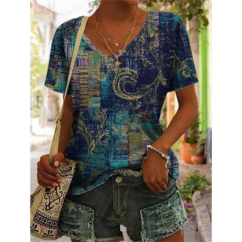 Women s Tribal Graphic V Neck T Shirt, Short Sleeve Casual Regular Tops, Daily Wear in Blue Purple Brown for Spring & Summer S
Women s Tribal Graphic V Neck T Shirt, Short Sleeve Casual Regular Tops, Daily Wear in Blue Purple Brown for Spring & Summer S