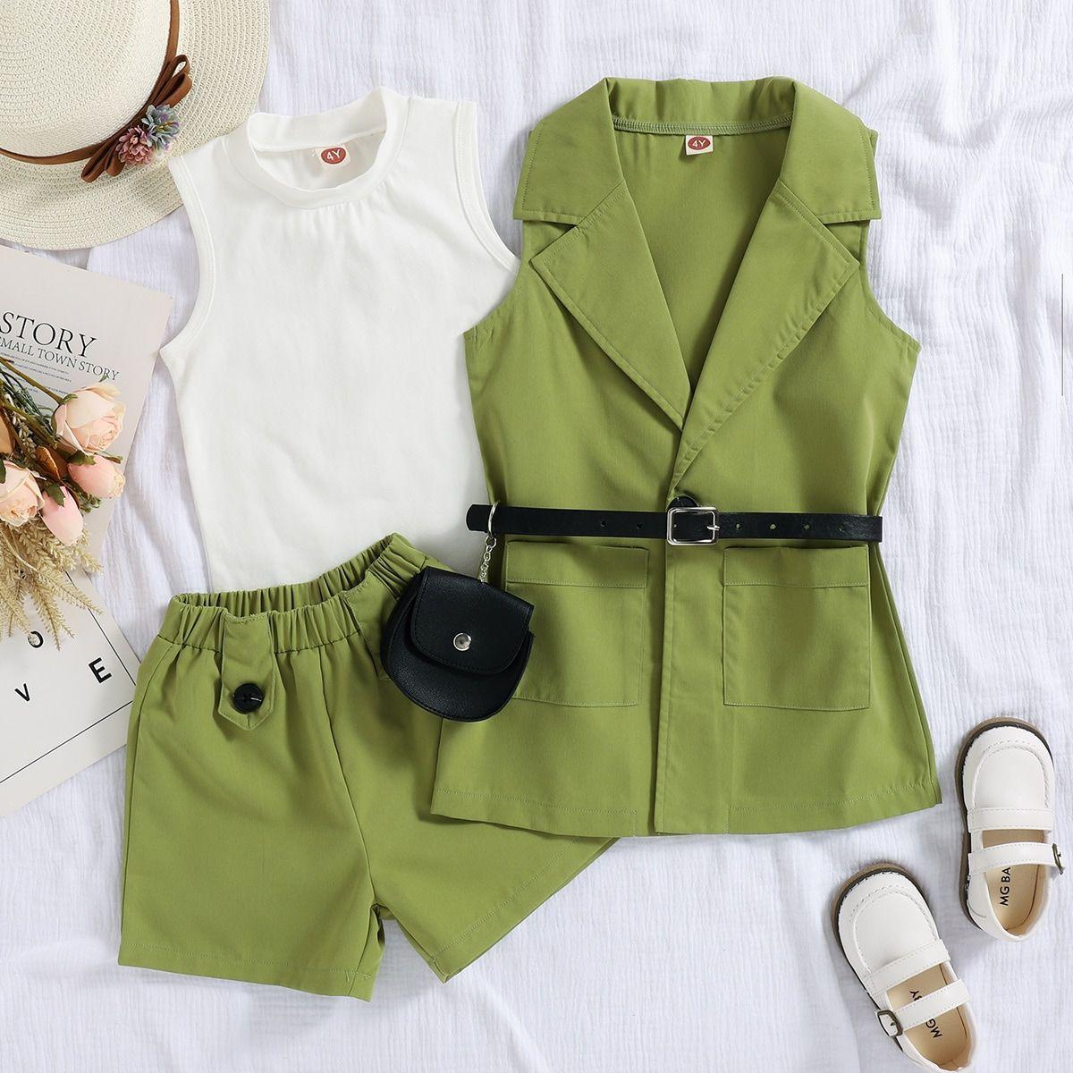Повсякденний костюм для дівчаток Літній дитячий модний костюм з коміром Пальто без рукавів Шорти з поясною сумкою Костюм із чотирьох предметів Candy 7Y зелений
Повсякденний костюм для дівчаток Літній дитячий модний костюм з коміром Пальто без рукавів Шорти з поясною сумкою Костюм із чотирьох предметів Candy 7Y зелений