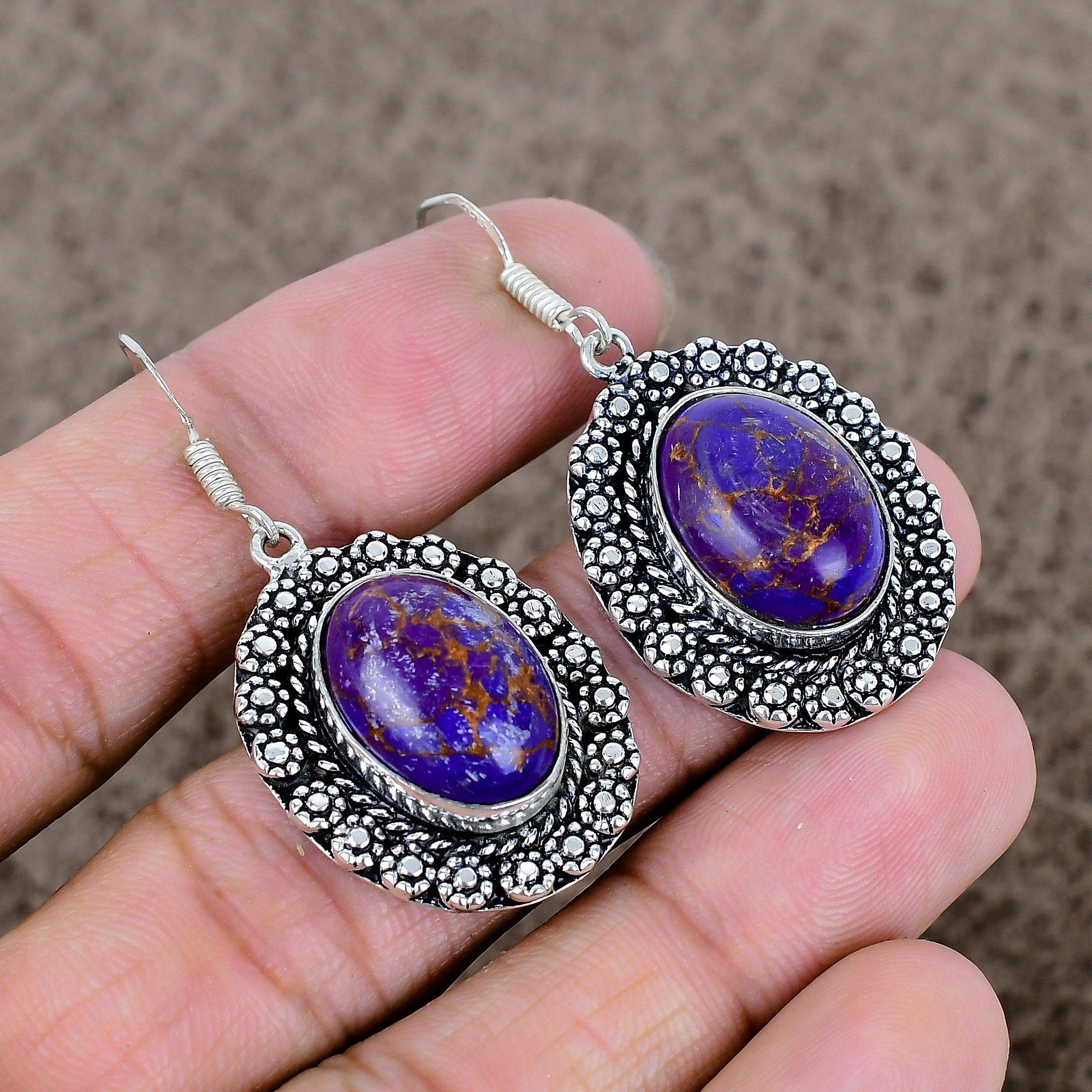 Copper Purple Turquoise Gemstone 925 Sterling Silver Jewelry Earring 1.85 KKG-670
Copper Purple Turquoise Gemstone 925 Sterling Silver Jewelry Earring 1.85 KKG-670