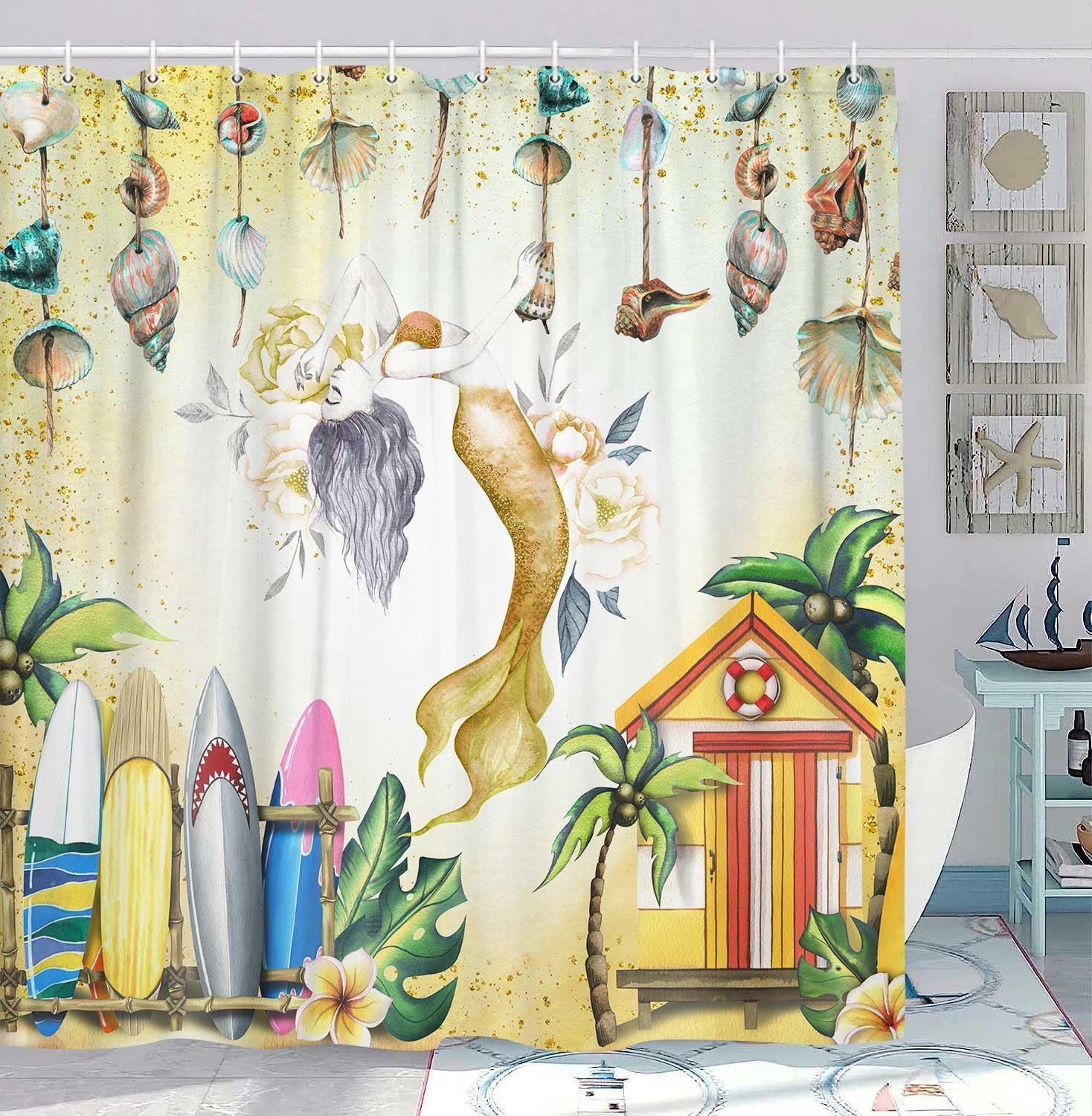 Mermaid shower curtain marine octopus coral reef fish shell jellyfish theme waterproof fabric bathroom curtain with 12PCS hook, W90xH180cm
Mermaid shower curtain marine octopus coral reef fish shell jellyfish theme waterproof fabric bathroom curtain with 12PCS hook, W90xH180cm