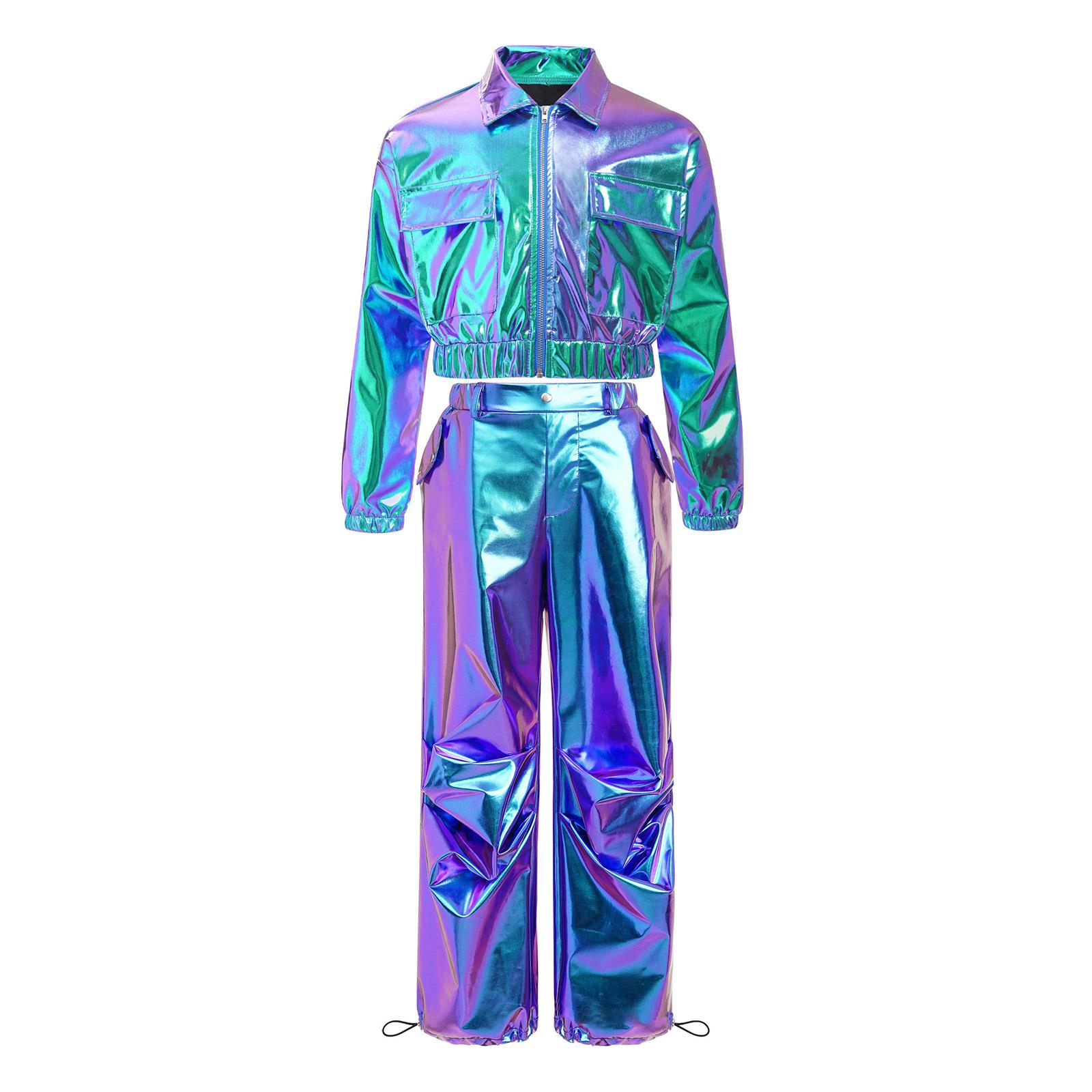 Boys Girls Dance Performance Set: Long Sleeve Metallic Jacket & Shiny Ruched Pants with Drawstring Hem for Hip-Hop Jazz
Boys Girls Dance Performance Set: Long Sleeve Metallic Jacket & Shiny Ruched Pants with Drawstring Hem for Hip-Hop Jazz
