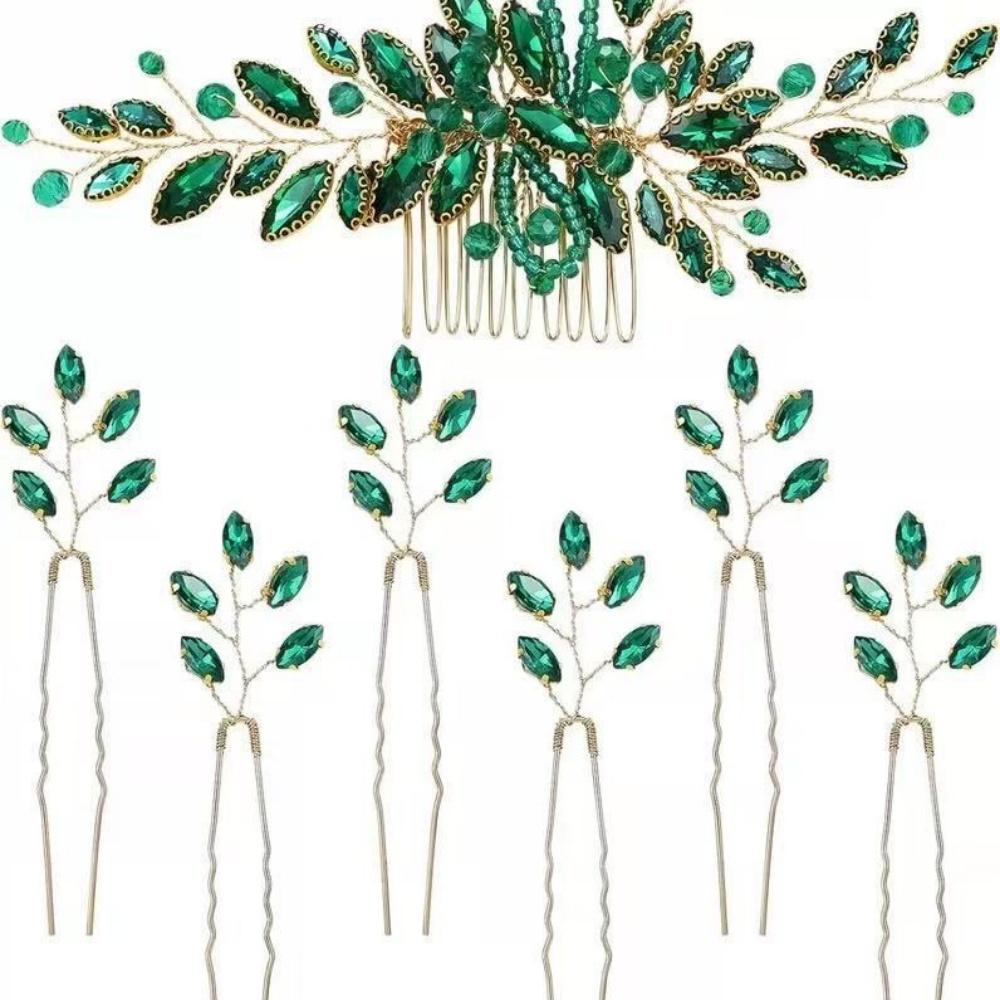 7-Piece Set Green Crystal Gold Leaf Hair Accessories Set Forest Style Wedding Styling / Photo Shoot / Evening Accessories
7-Piece Set Green Crystal Gold Leaf Hair Accessories Set Forest Style Wedding Styling / Photo Shoot / Evening Accessories
