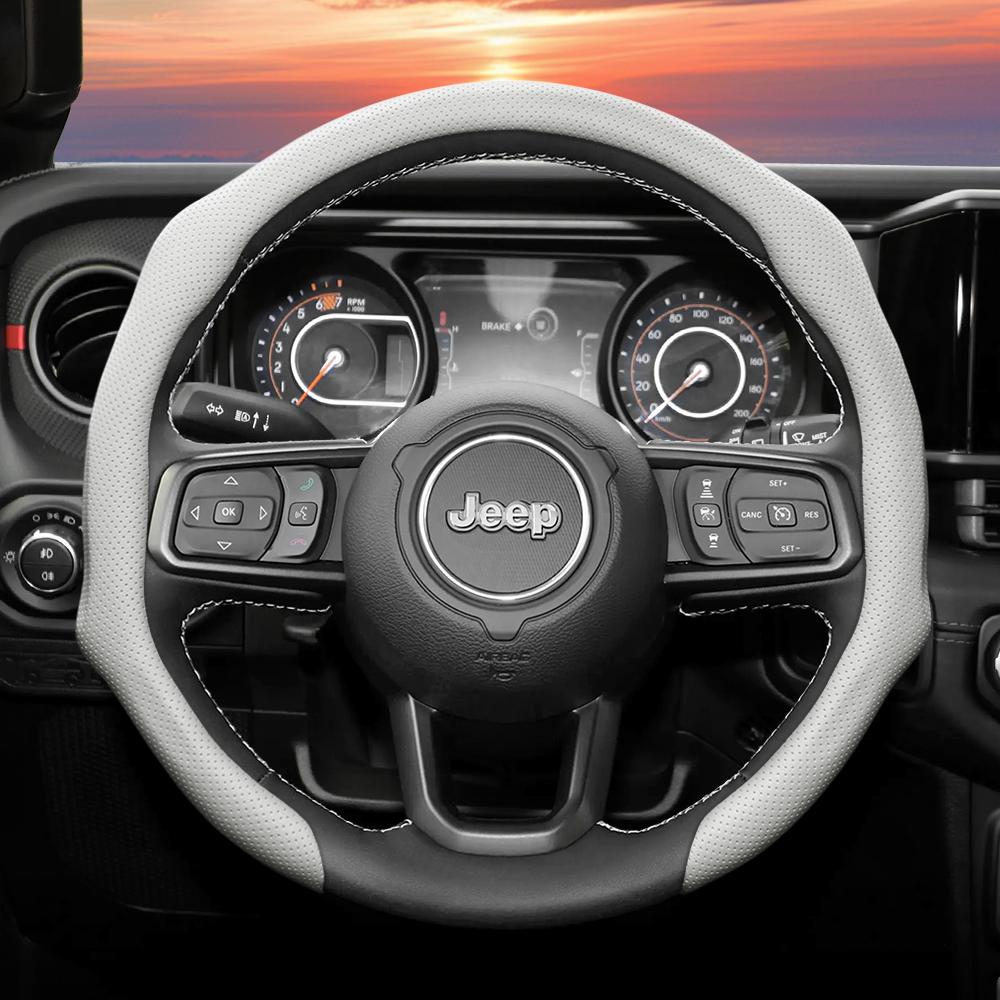 Suitable for Jeep Perforated Leather Steering Wheel Cover, Non-Slip, Sweat-Absorbent, Breathable, Integrated Snap-On Protective Case for Wrangler
Suitable for Jeep Perforated Leather Steering Wheel Cover, Non-Slip, Sweat-Absorbent, Breathable, Integrated Snap-On Protective Case for Wrangler