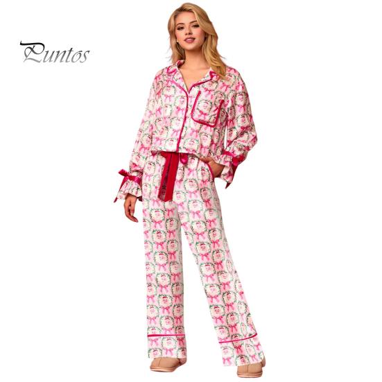 2 шт./комплект рождественская пижама с принтом Санты, отложным воротником, однобортная, с длинным рукавом, атласная ночная рубашка, кардиган, топ, широкие брюки, одежда для сна на Новый год S розовый
2 шт./комплект рождественская пижама с принтом Санты, отложным воротником, однобортная, с длинным рукавом, атласная ночная рубашка, кардиган, топ, широкие брюки, одежда для сна на Новый год S розовый
