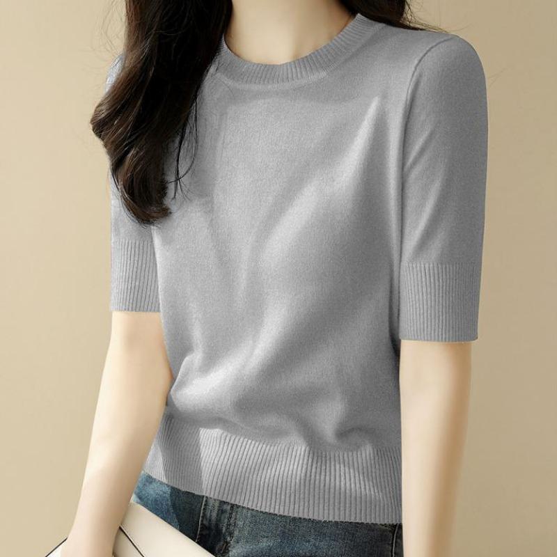 Трикотажная футболка с короткими рукавами, женский летний свитер с круглым вырезом, тонкий трикотажный свитер из ледяного шелка, однотонная повседневная рубашка One Size серый
Трикотажная футболка с короткими рукавами, женский летний свитер с круглым вырезом, тонкий трикотажный свитер из ледяного шелка, однотонная повседневная рубашка One Size серый