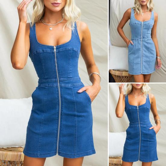 Women s Sleeveless Denim Dress Zipper Front Mini Jean Dress Summer Casual Tank Denim Dress with Pockets M темно-синього кольору
Women s Sleeveless Denim Dress Zipper Front Mini Jean Dress Summer Casual Tank Denim Dress with Pockets M темно-синього кольору