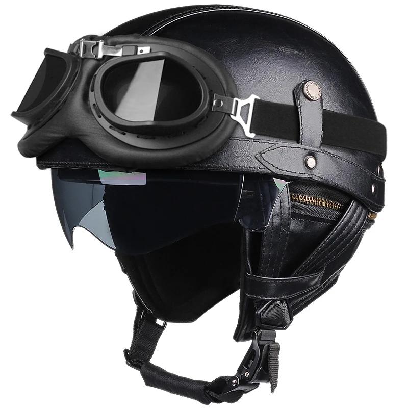 Retro PU leather motorcycle helmet for men and women, HD lens helmet, four-season helmet, scooter riding cap. M чёрный
Retro PU leather motorcycle helmet for men and women, HD lens helmet, four-season helmet, scooter riding cap. M чёрный