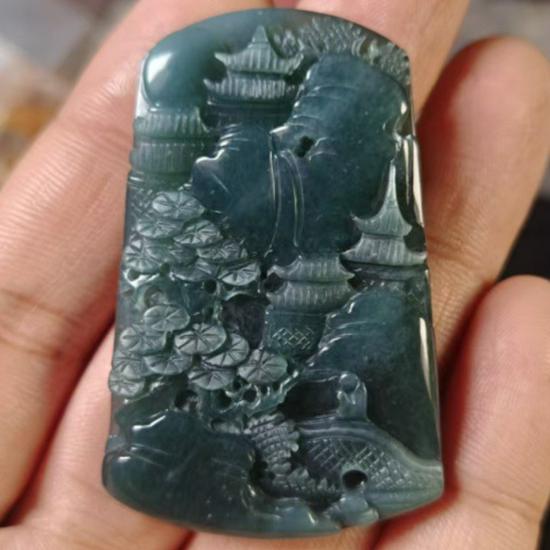 Natural Jadeite Pendant: Landscape Carving for Men and Women
Natural Jadeite Pendant: Landscape Carving for Men and Women