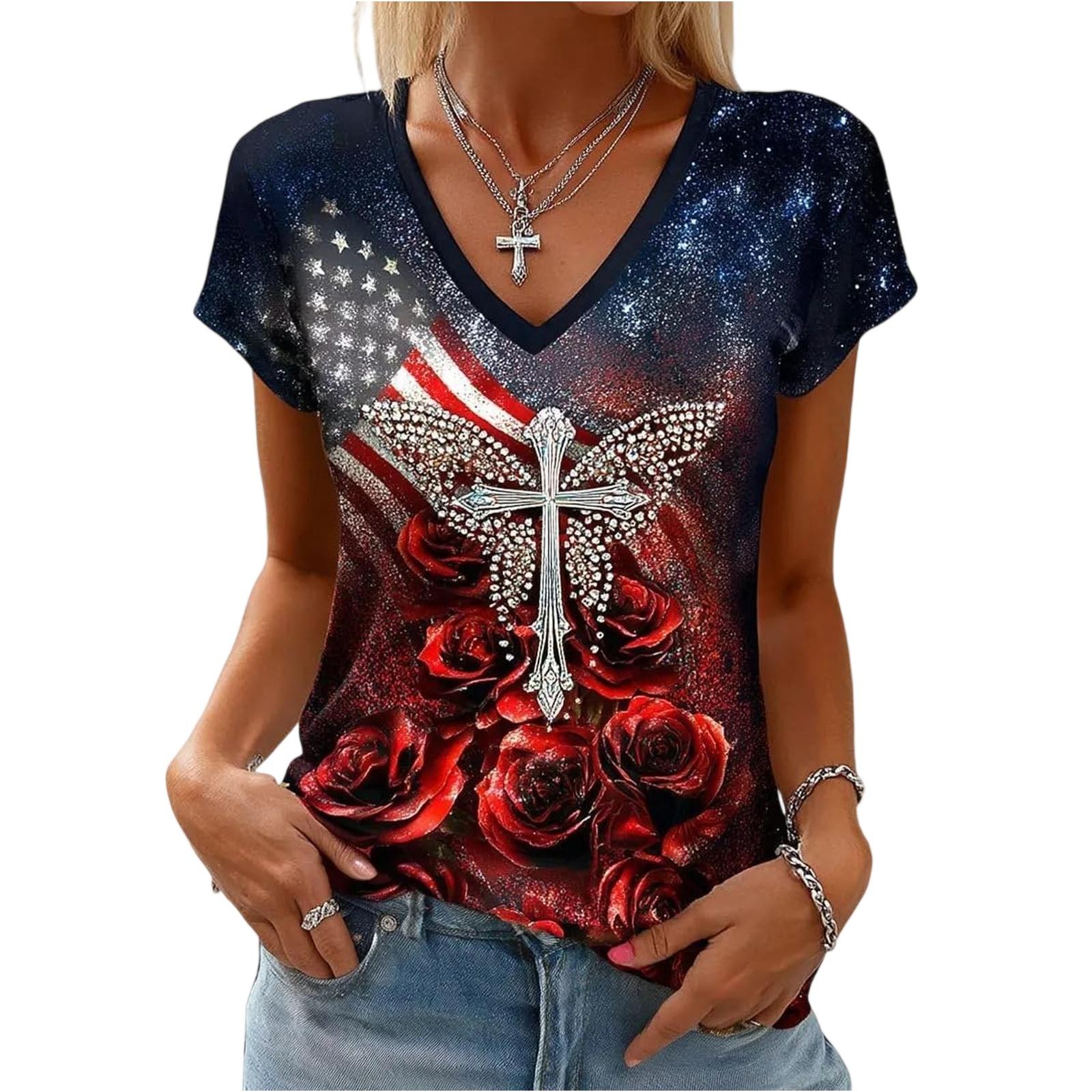 Women V Neck Short Sleeve Pullover T Shirt Floral Cross Print Casual Tops Comfortable Fit Lightweight Soft Fabric Summer Wear S
Women V Neck Short Sleeve Pullover T Shirt Floral Cross Print Casual Tops Comfortable Fit Lightweight Soft Fabric Summer Wear S