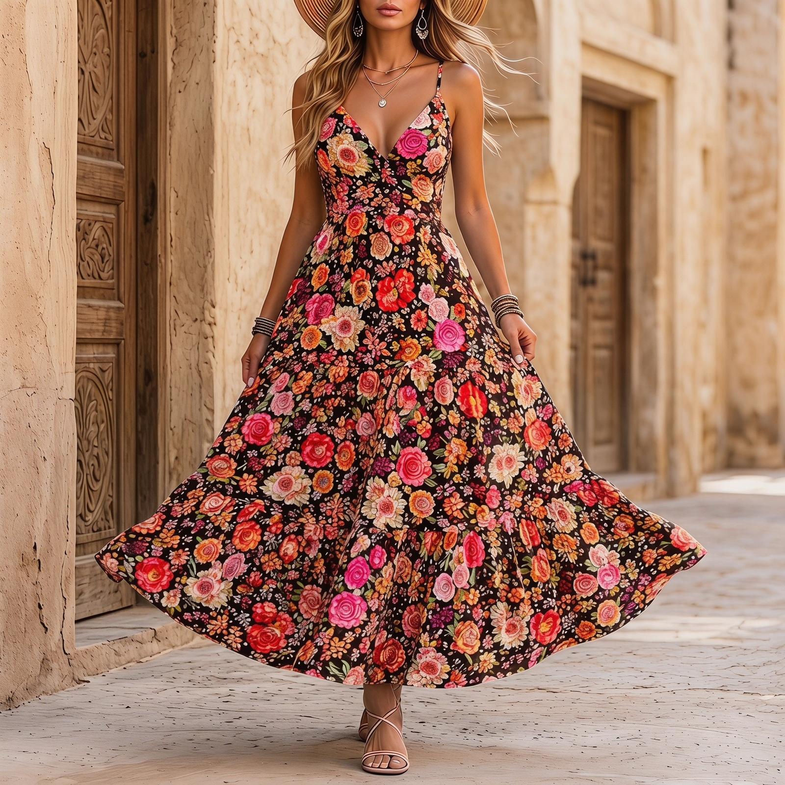 Women’s Casual Floral Print Spaghetti Strap Maxi Dress Lightweight Sleeveless Beach Holiday Long Sundress Loose Fit Summer Dress L чорний
Women’s Casual Floral Print Spaghetti Strap Maxi Dress Lightweight Sleeveless Beach Holiday Long Sundress Loose Fit Summer Dress L чорний