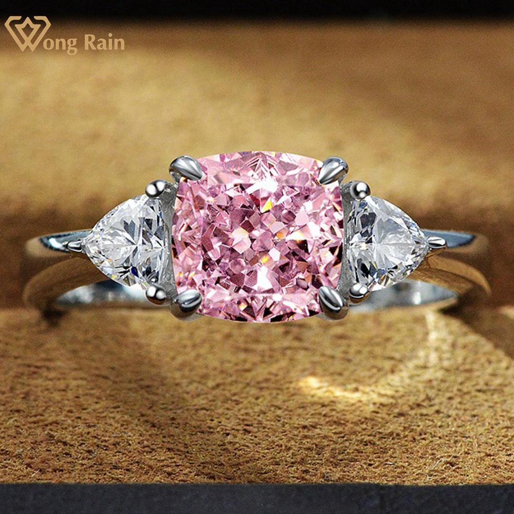 Wong Rain Романтическое Стерлинговое Серебро 925 пробы Измельченный Лед Розовый AAAAA Циркон Драгоценный Камень Свадебное Обручальное Кольцо Для Женщин Изящные Ювелирные Изделия Подарки Resizable красный