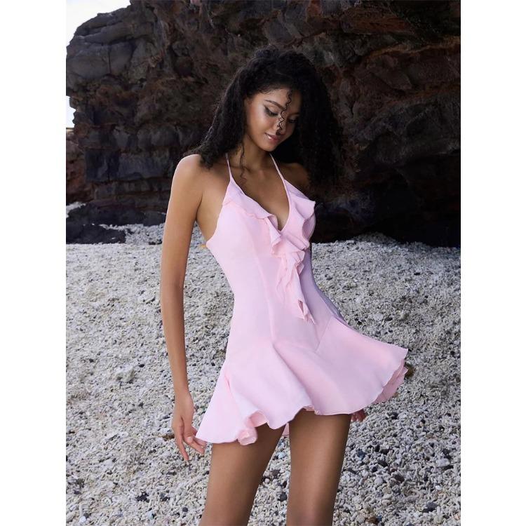 Платье с V-образным вырезом и оборками на шее для женщин с открытой спиной, элегантное, сексуальное, летнее, модное, с V-образным вырезом, однотонное, для вечеринки по случаю дня рождения, клубная одежда, мини-облегающее L розовый
Платье с V-образным вырезом и оборками на шее для женщин с открытой спиной, элегантное, сексуальное, летнее, модное, с V-образным вырезом, однотонное, для вечеринки по случаю дня рождения, клубная одежда, мини-облегающее L розовый