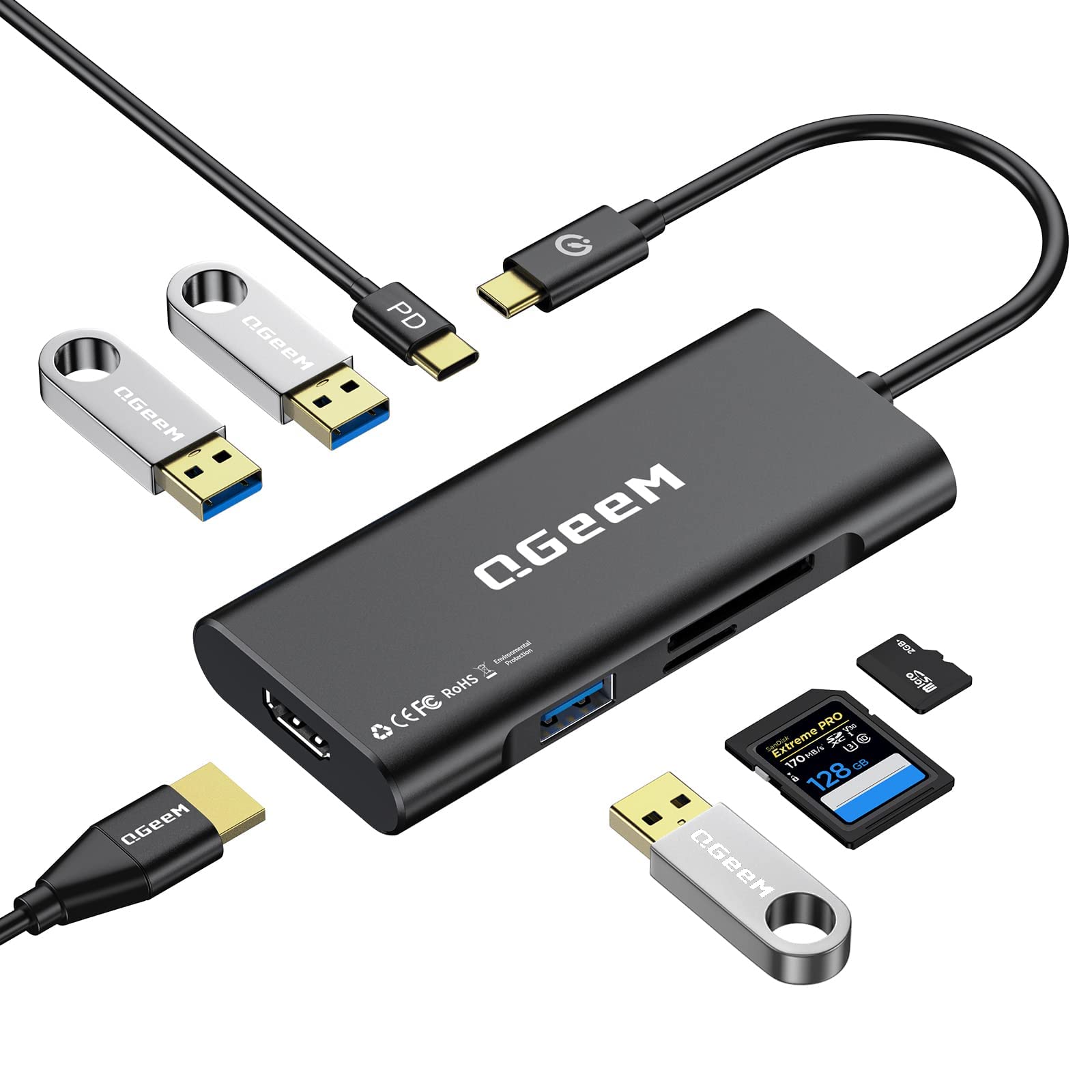 USB C Hub QGeeM USB C to HDMI Adapter 4K USB C Dongle 100W Power Delivery 3 USB Ports Card Reader Compatible with Type C Devices like MacBook iPad HP
USB C Hub QGeeM USB C to HDMI Adapter 4K USB C Dongle 100W Power Delivery 3 USB Ports Card Reader Compatible with Type C Devices like MacBook iPad HP