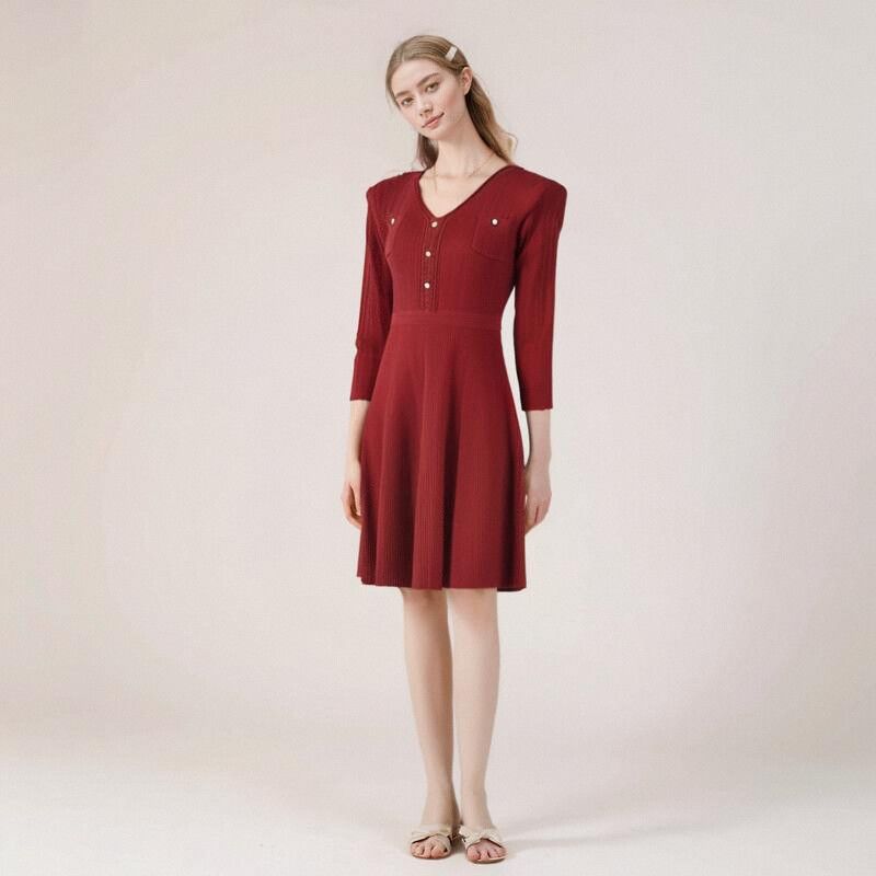 Solid Color and V-neck Pearl Buckle Knitting Dress Women s Clothing Spring & Fall Waist-Tight Slim Looking Mid Length Long Length Sheath A- line Skirt Wine Red XL
Solid Color and V-neck Pearl Buckle Knitting Dress Women s Clothing Spring & Fall Waist-Tight Slim Looking Mid Length Long Length Sheath A- line Skirt Wine Red XL