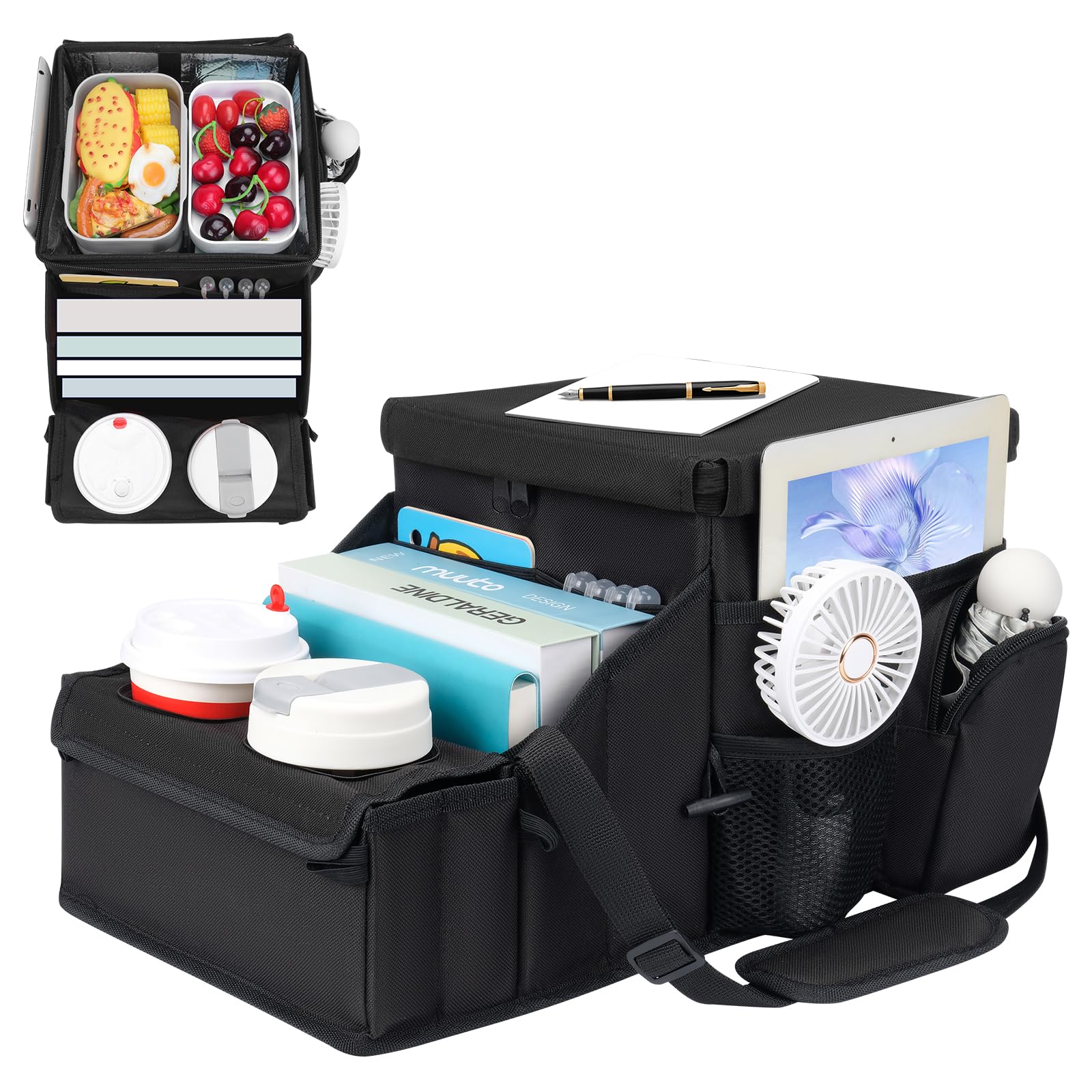 ДЕТСТВО Хранение в машине Большой ящик для хранения на сиденье и в багажнике с подстаканником и ящиком для RV для маленьких органайзеров и дорожный ящик, Вместимость, Ящик, Изолированный, Складной, чёрный