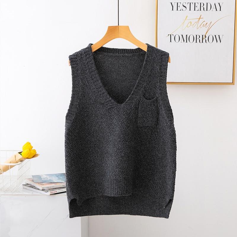 Свободный свитер без рукавов с v-образным вырезом, жилет, женский карманный декор, сплошной цвет, простой вязаный свитер, жилет, женский весенний One Size серый
Свободный свитер без рукавов с v-образным вырезом, жилет, женский карманный декор, сплошной цвет, простой вязаный свитер, жилет, женский весенний One Size серый
