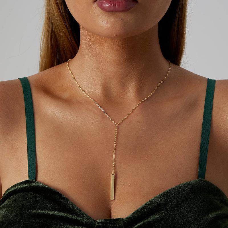European & American Geometric Gold Rectangle Bar Pendant Necklace with Tassel - Fashionable Women s Clavicle Chain
European & American Geometric Gold Rectangle Bar Pendant Necklace with Tassel - Fashionable Women s Clavicle Chain