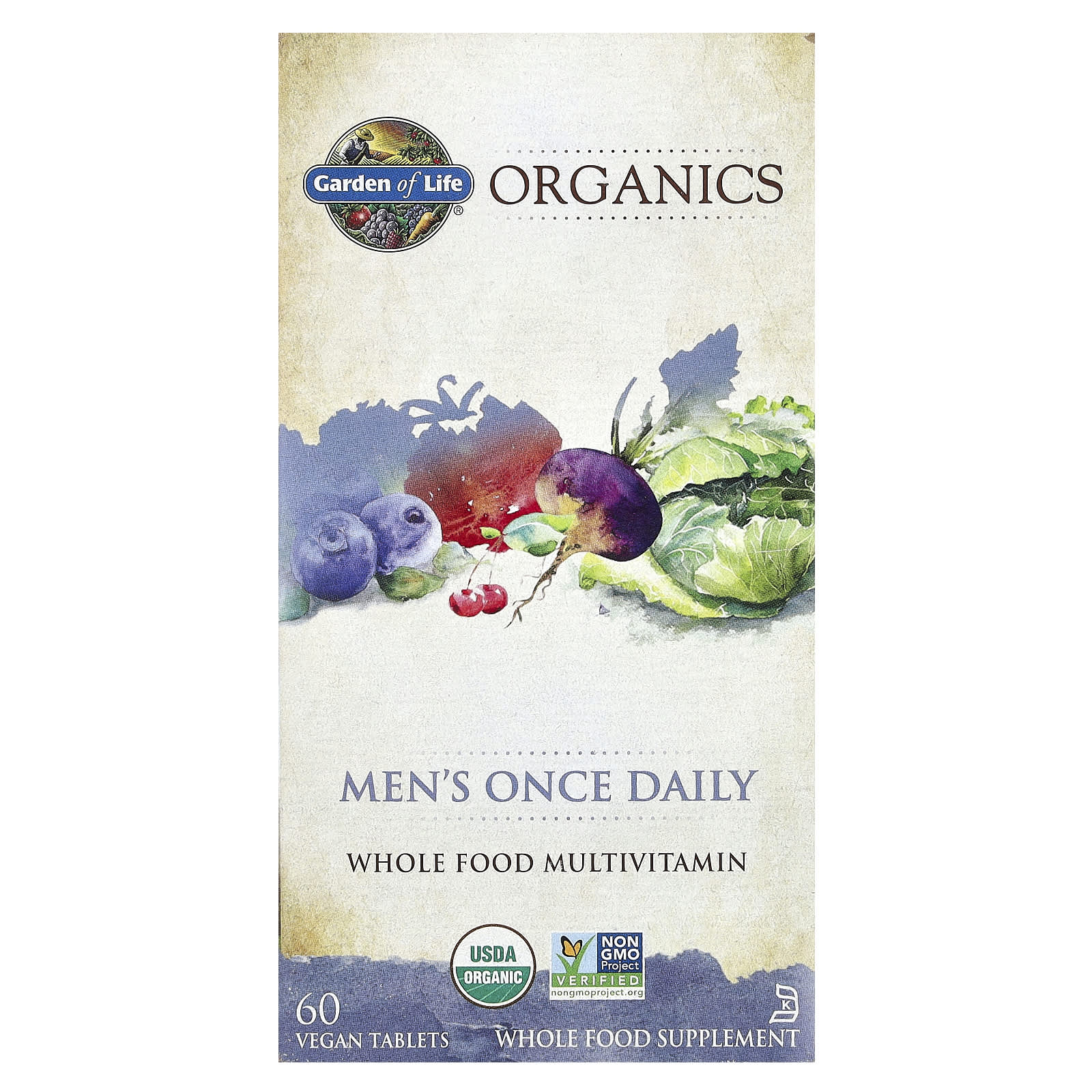 Garden of Life, Organics, One Daily Men s, Whole Food Multivitamin, 60 веганських таблеток
Garden of Life, Organics, One Daily Men s, Whole Food Multivitamin, 60 веганських таблеток