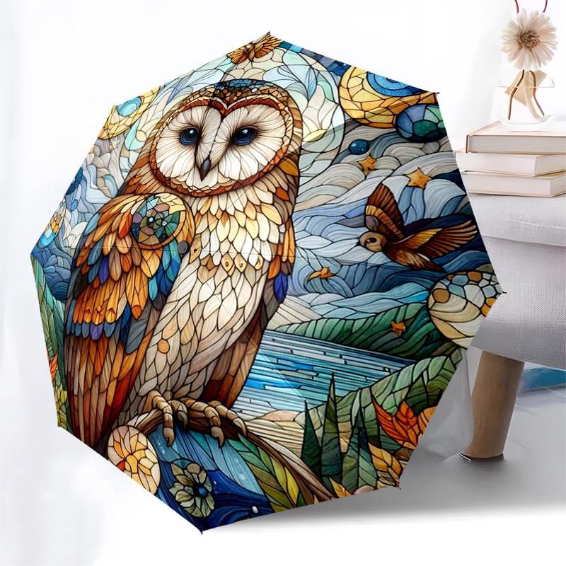 1pc Stained Glass Owl Design Automatic Folding Umbrella - Portable Tri-Fold Design with 8-Bone Iron Frame, Perfect for Outdoor Use, Festive Gifts, Fan
1pc Stained Glass Owl Design Automatic Folding Umbrella - Portable Tri-Fold Design with 8-Bone Iron Frame, Perfect for Outdoor Use, Festive Gifts, Fan