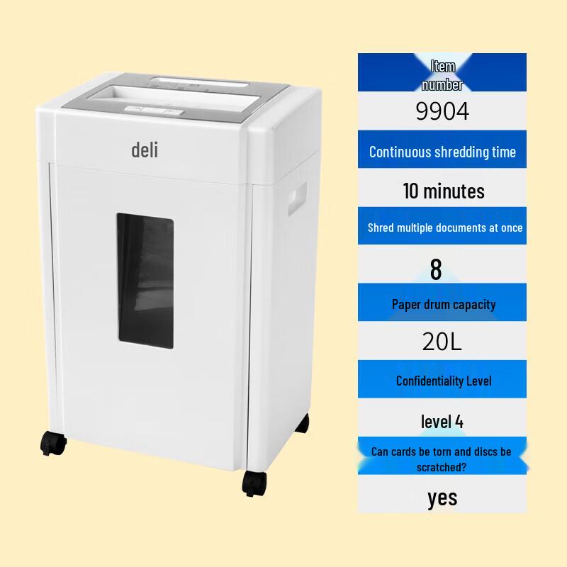 Deli 9904 High-Security Cross-Cut Paper Shredder CN plug (adapter included)
Deli 9904 High-Security Cross-Cut Paper Shredder CN plug (adapter included)