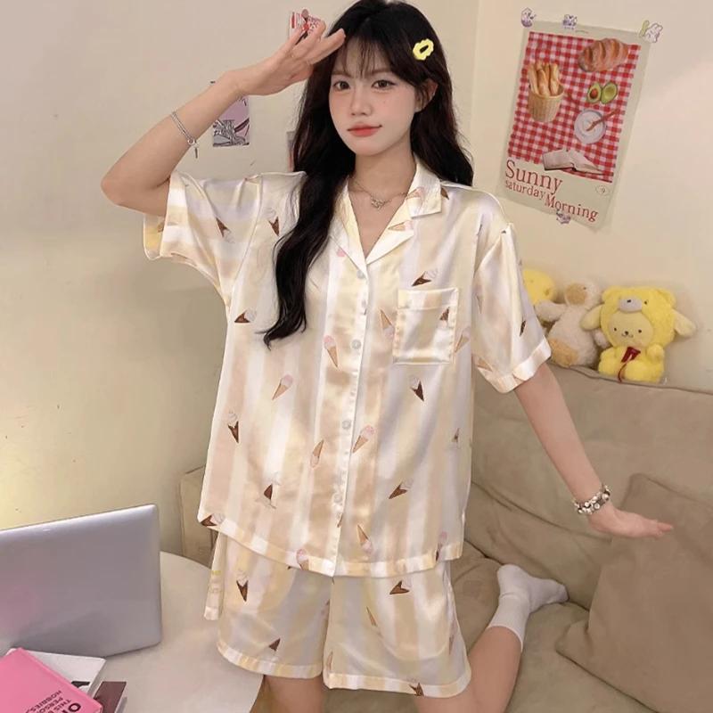 Милая женская пижама с рисунком мороженого из мультфильма Harajuku в полоску для дома и летней одежды для сна M
Милая женская пижама с рисунком мороженого из мультфильма Harajuku в полоску для дома и летней одежды для сна M