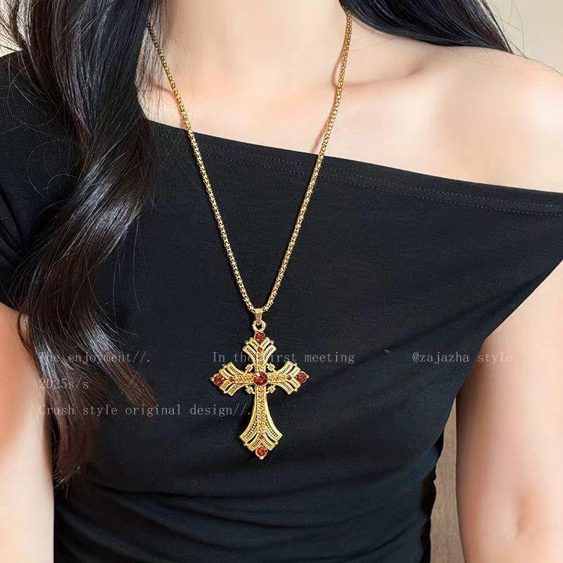 Y2K Punk Gold Rhinestone Cross Necklace, 2024 Sweet & Cool Double Layer Chain About 70cm long
Y2K Punk Gold Rhinestone Cross Necklace, 2024 Sweet & Cool Double Layer Chain About 70cm long