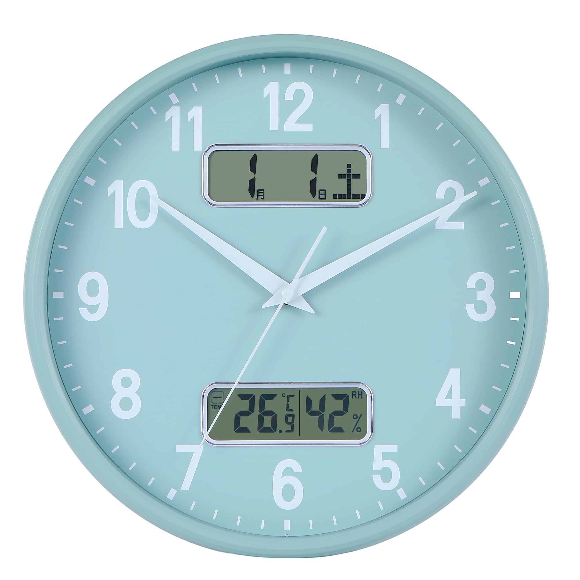 Nbdeal Wall Clock Quiet Continuous Second Hand Analog Calendar Temperature Humidity Display Diameter 32cm Light Green LCD-5578
Nbdeal Wall Clock Quiet Continuous Second Hand Analog Calendar Temperature Humidity Display Diameter 32cm Light Green LCD-5578