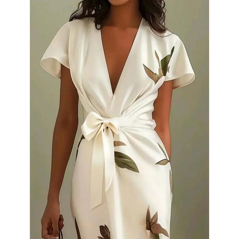 Fashion new satin print belt dress S белый
Fashion new satin print belt dress S белый