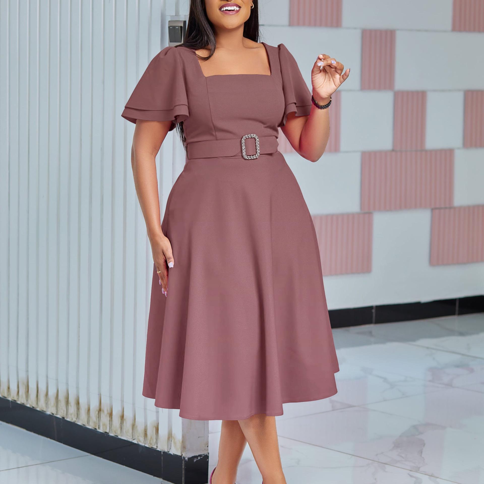 Elegant Women Dresses 2026 Summer Square Neck Short Sleeve Belt Waisted Pleated Mid Calf Fashion Birthday Party Dress Hot XXXL кавовий
Elegant Women Dresses 2026 Summer Square Neck Short Sleeve Belt Waisted Pleated Mid Calf Fashion Birthday Party Dress Hot XXXL кавовий