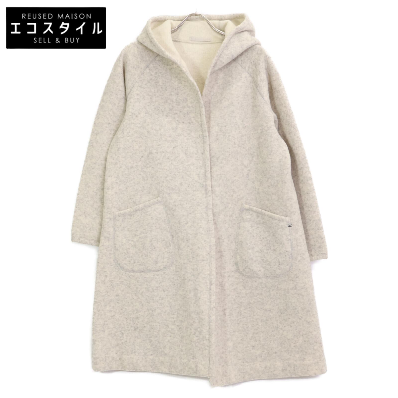 45R 7102037 Пальто с капюшоном из джерси-мелтона цвета слоновой кости пальто 2 Слоновая кость серыйБ/у