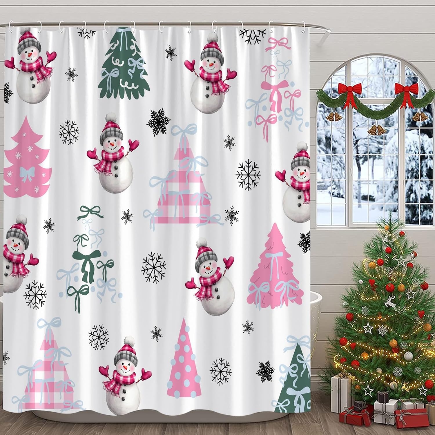 Christmas Snowman Shower Curtain Pink Plaid Xmas Tree Cute Bow Cartoon Snowman Snowflake Funny Winter Holiday Bathroom Decor W60H190(CM)-1 Pcs
Christmas Snowman Shower Curtain Pink Plaid Xmas Tree Cute Bow Cartoon Snowman Snowflake Funny Winter Holiday Bathroom Decor W60H190(CM)-1 Pcs